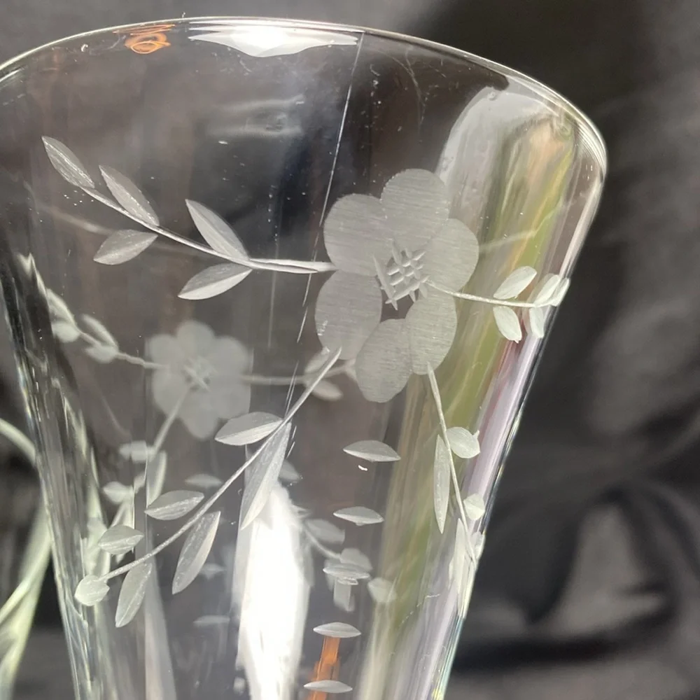 Vintage 1960’s Cut Crystal Stemmed Wine Glasses - set of two (2)